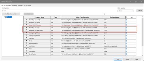 solidworks sheet metal bill area